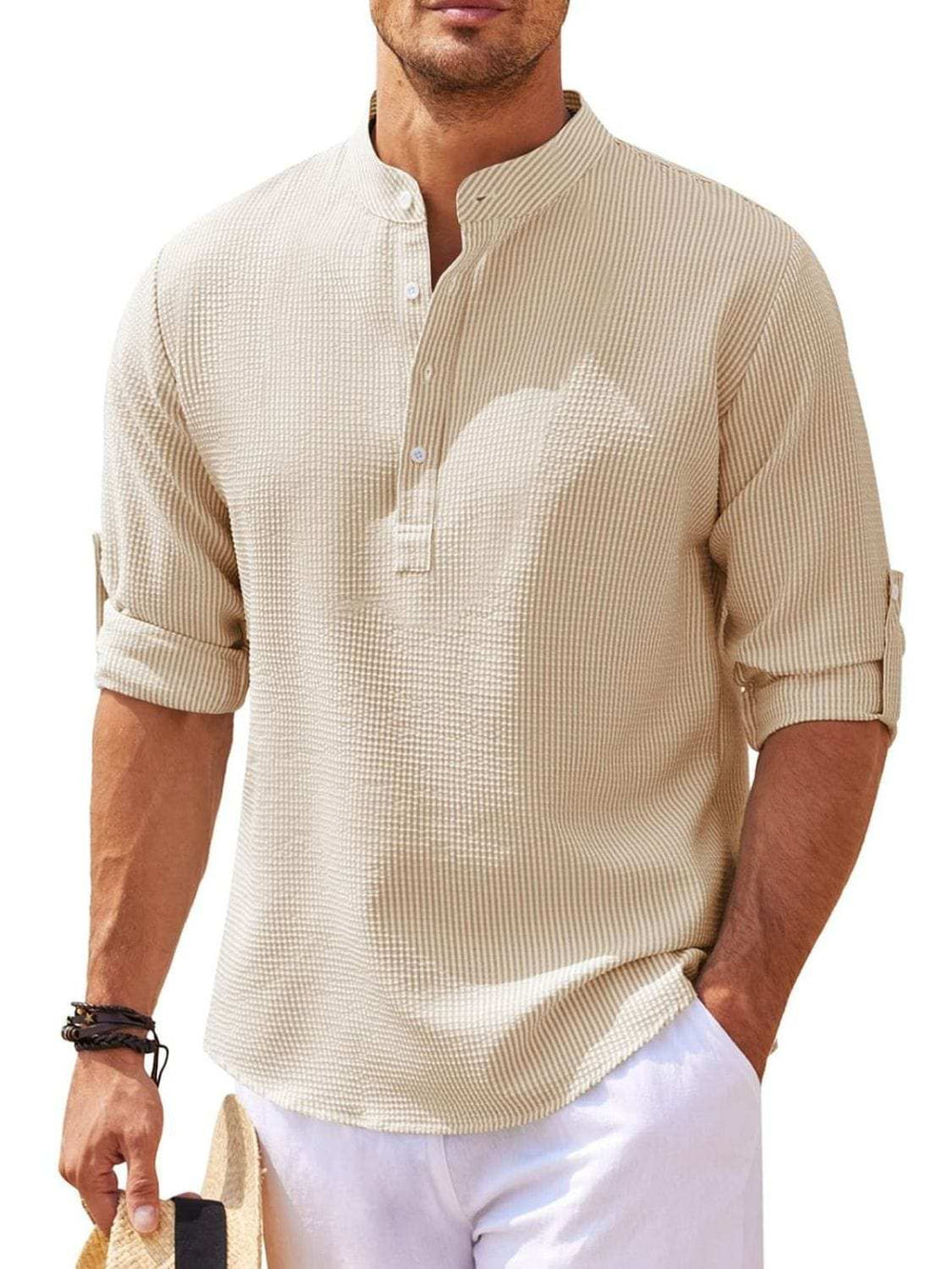 Men's Full Size Half Button Long Sleeve Shirt Plus Size - Trendsi - Flyclothing LLC