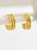 18K Gold-Plated Textured Triple Band Hoop Earrings - Trendsi - Flyclothing LLC
