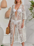 Lace Detail Open Front Longline Cover-Up - Trendsi - Flyclothing LLC