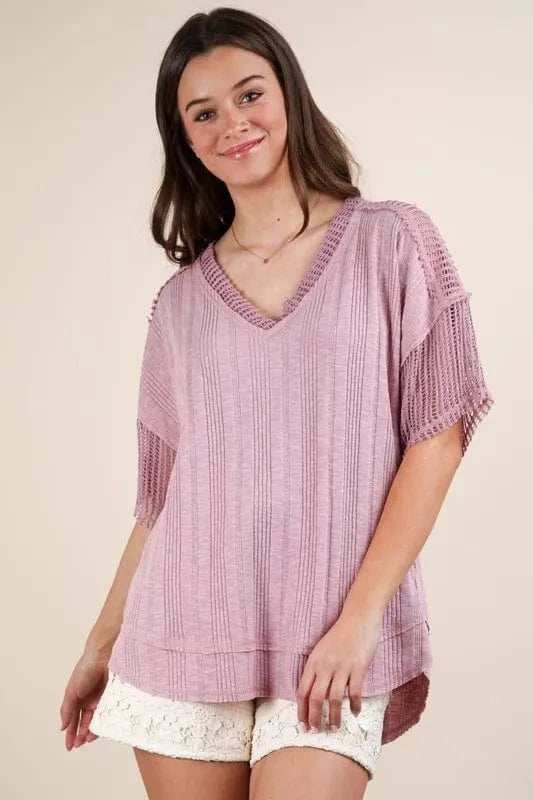 VERY J Oversized Contrast Knit Comfy Casual Top - Trendsi - Flyclothing LLC