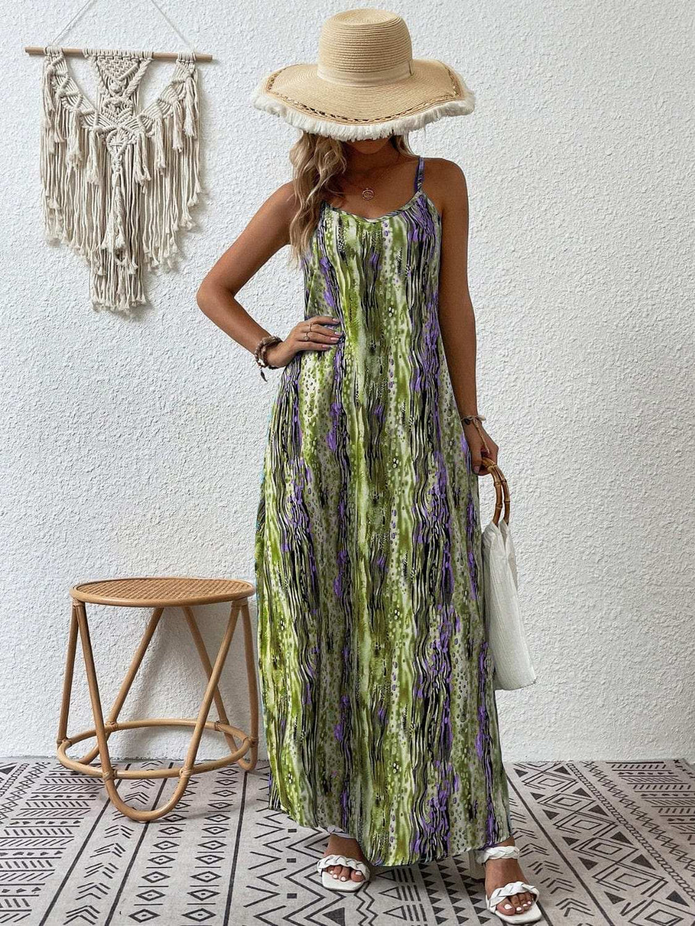 Full Size Printed Scoop Neck Maxi Cami Dress - Trendsi - Flyclothing LLC