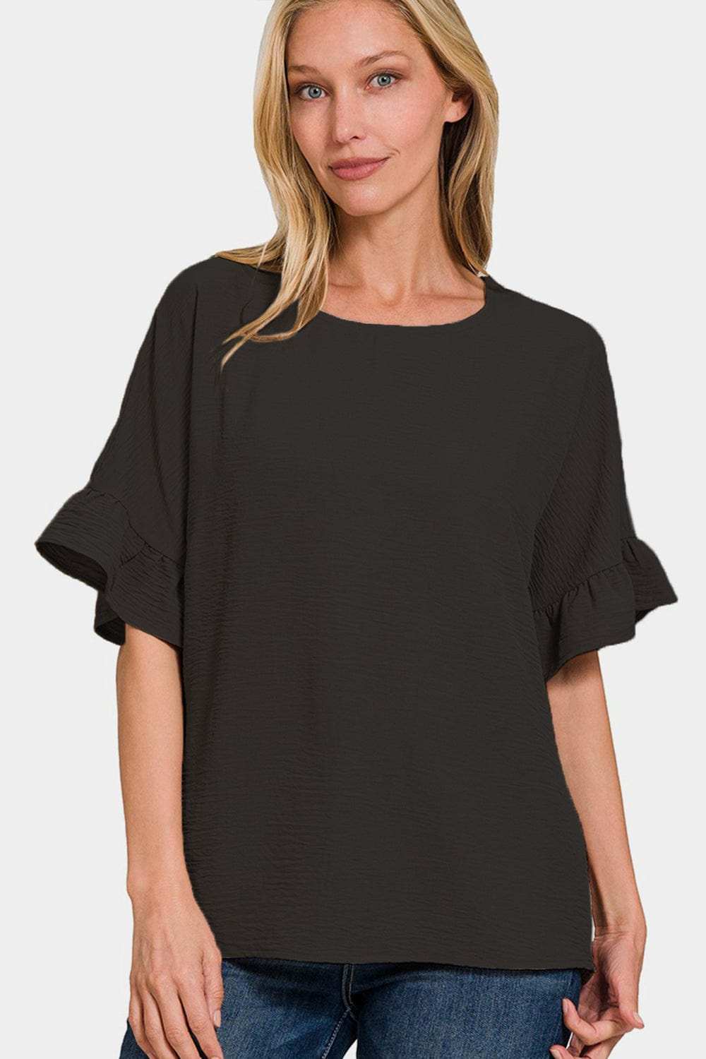 Zenana V-Neck Flutter Sleeve Top - Trendsi - Flyclothing LLC