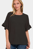Zenana V-Neck Flutter Sleeve Top - Trendsi - Flyclothing LLC