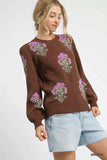 Umgee Single Flower Stem Jacquard Sweater - Trendsi - Flyclothing LLC