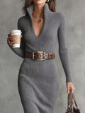 Full Size Ribbed Knit Turtleneck Sweater Dress Plus Size - Trendsi - Flyclothing LLC