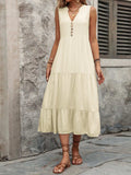 Decorative Button Notched Sleeveless Dress - Trendsi - Flyclothing LLC
