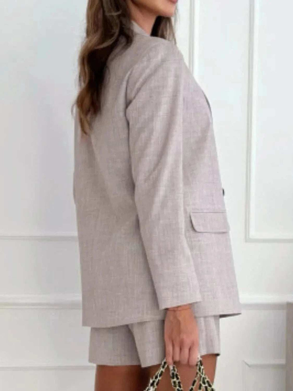One Button Lapel Collar Blazer and Shorts Set - Trendsi - Flyclothing LLC