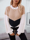 Contrast Round Neck Long Sleeve Sweater - Trendsi - Flyclothing LLC