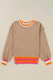 Contrast Round Neck Long Sleeve Sweater - Trendsi - Flyclothing LLC