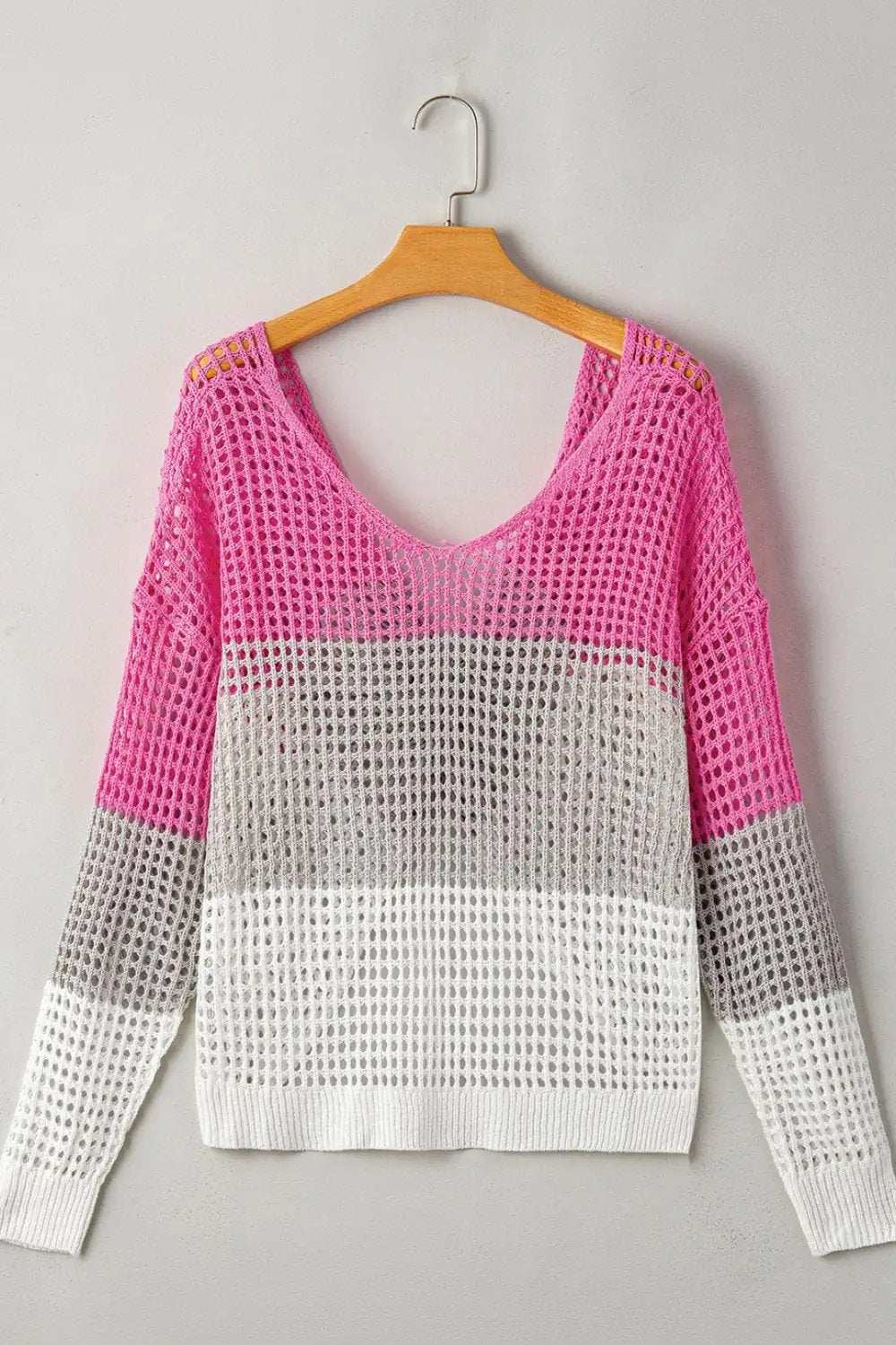 Twisted Back Round Neck Contrast Knit Cover Up - Trendsi - Flyclothing LLC