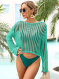 Long Sleeve Round Neck Openwork Cover-Up - Trendsi - Flyclothing LLC