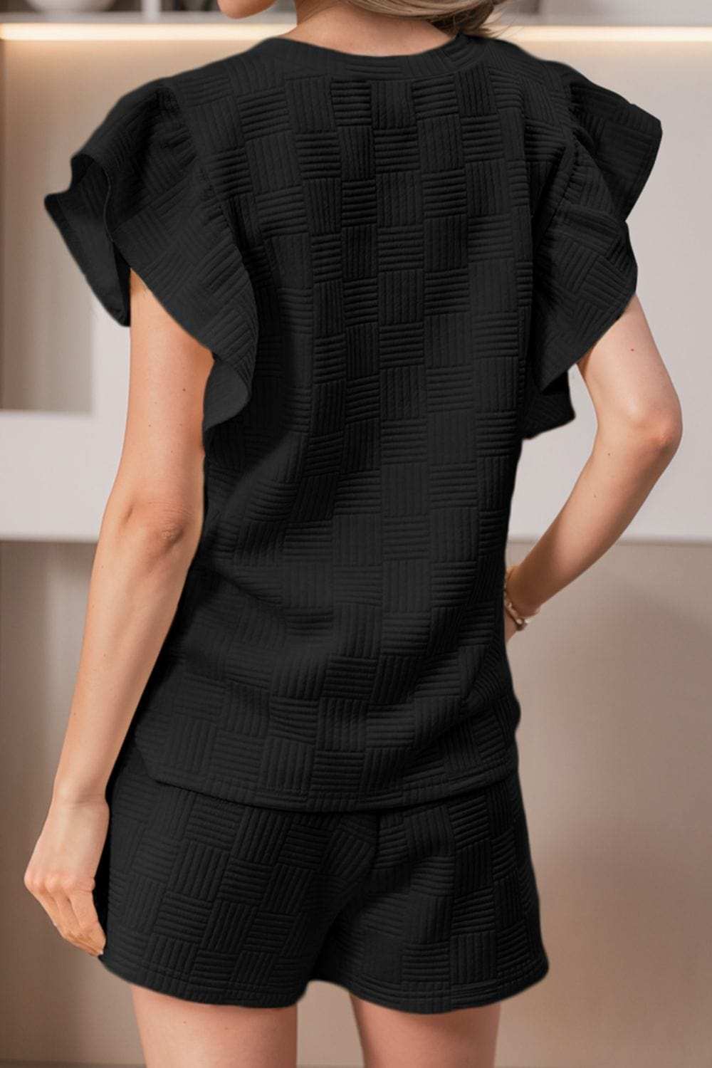 Ruffled Round Neck Top and Drawstring Shorts Set - Trendsi - Flyclothing LLC