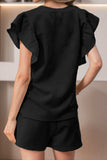 Ruffled Round Neck Top and Drawstring Shorts Set - Trendsi - Flyclothing LLC