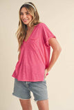Aemi + Co Side Slit V-Neck Short Rolled Sleeve T-Shirt - Trendsi - Flyclothing LLC
