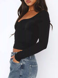 Long Sleeve Sweetheart Neck Crop T-Shirt - Trendsi - Flyclothing LLC