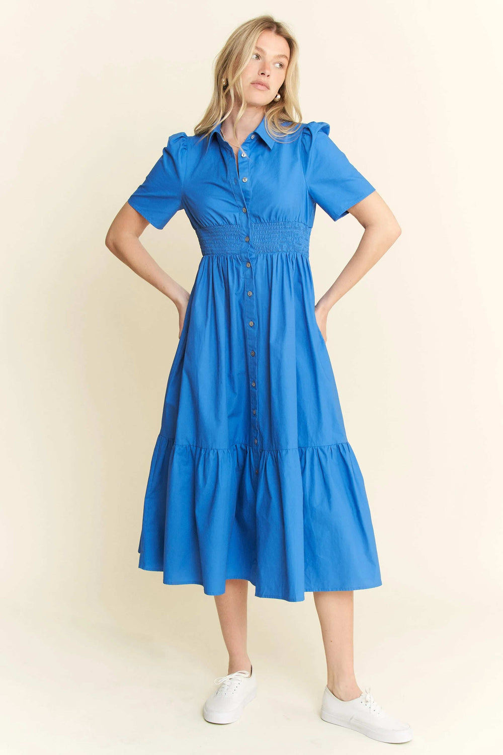 Jade By Jane Short Sleeve Button Down Midi Dress - Trendsi - Flyclothing LLC