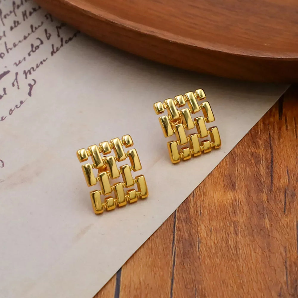 18K Gold-Plated Geometric Stud Earrings - Trendsi - Flyclothing LLC