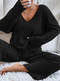 V-Neck Long Sleeve Top and Pants Set - Trendsi - Flyclothing LLC