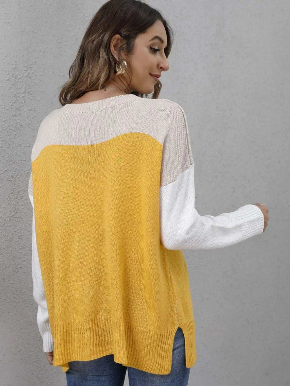 Color Block Round Neck Sweater - Trendsi - Flyclothing LLC