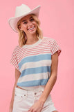 BiBi Stripes Lightweight Short Sleeve Sweater - Trendsi - Flyclothing LLC