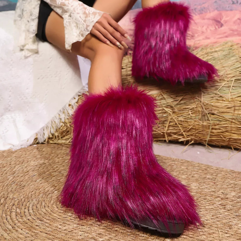 Faux Fur Winter Boots - Trendsi - Flyclothing LLC