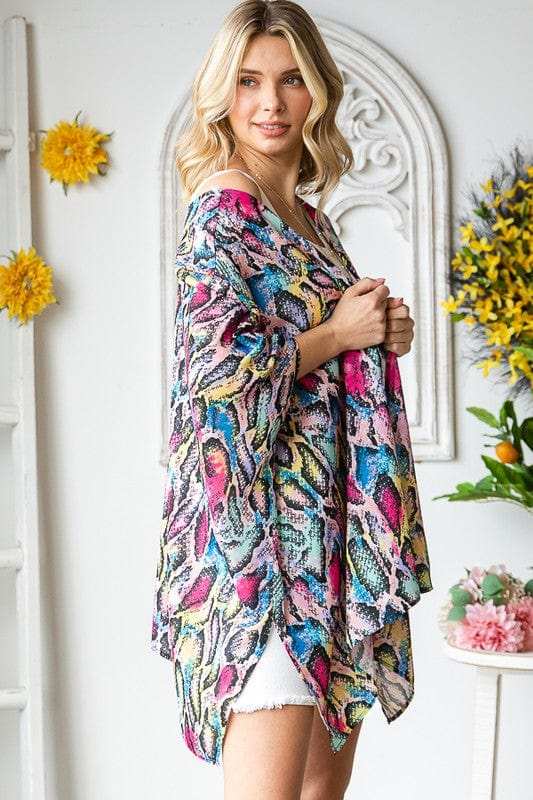 Heimish Full Size Multi Color Snake Open Cardigan Plus Size - Trendsi - Flyclothing LLC