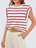Florira Striped Round Neck Cap Sleeve T-Shirt - Trendsi - Flyclothing LLC