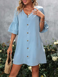 V-Neck Half Sleeve Mini Dress - Trendsi - Flyclothing LLC