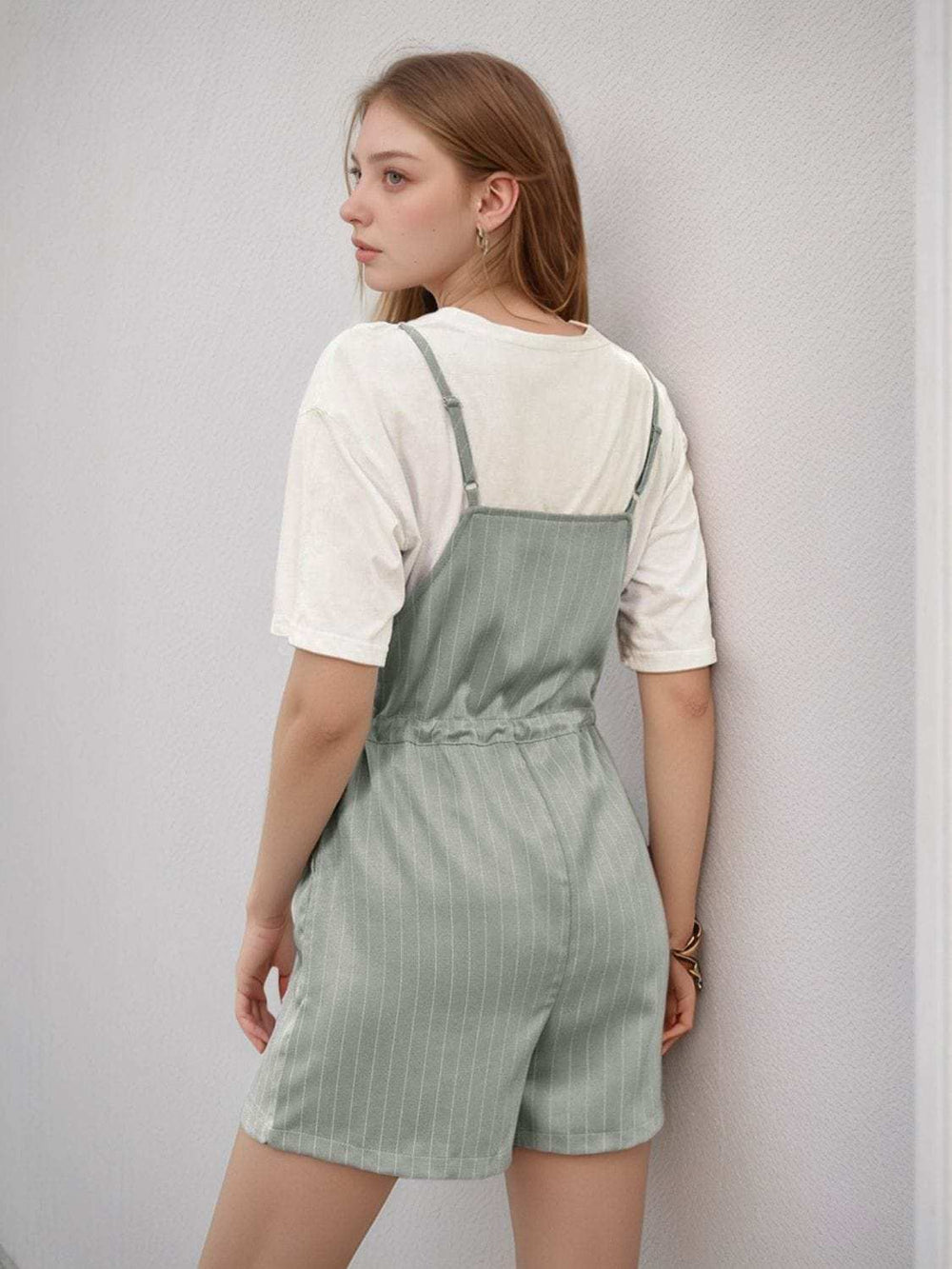 Perfee Drawstring Waist Striped Overalls with Pockets - Trendsi - Flyclothing LLC