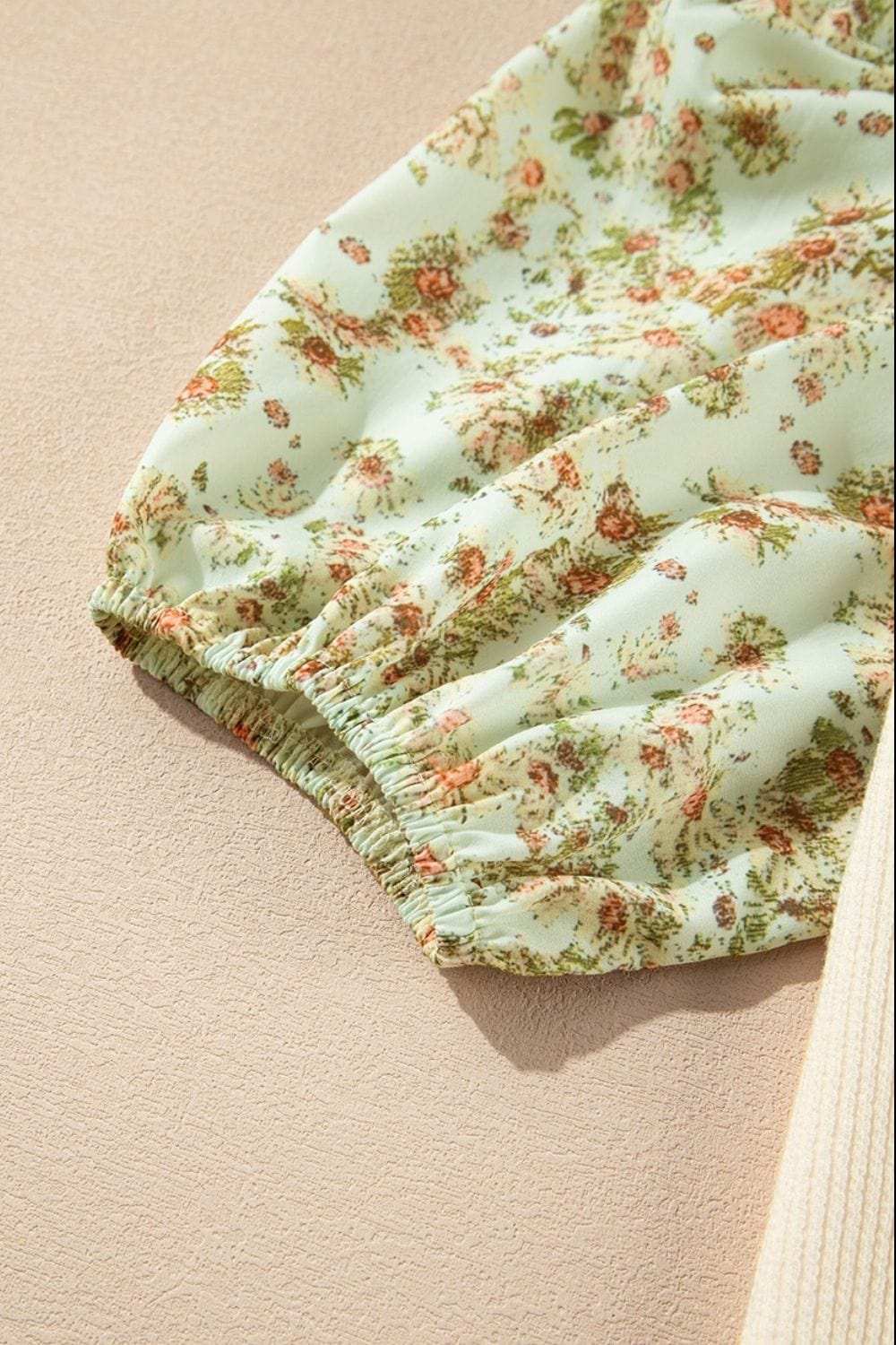 Floral Puff Sleeve Ribbed Blouse - Trendsi - Flyclothing LLC