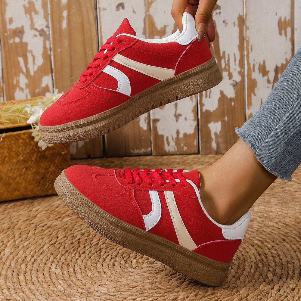 Contrast Round Toe Platform Sneakers - Trendsi - Flyclothing LLC