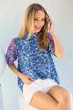Hailey & Co Embroidered Puff Sleeve Printed Blouse - Trendsi - Flyclothing LLC
