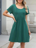 Pleated Front Round Neck Swing Dress - Trendsi - Flyclothing LLC