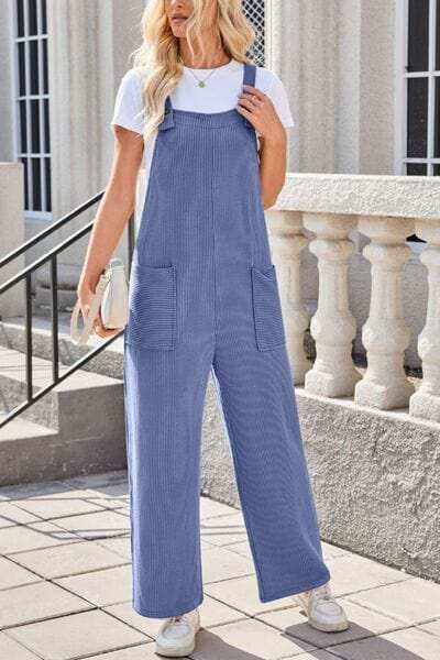 Lovelet Square Neck Wide Strap Overalls with Pockets - Trendsi - Flyclothing LLC
