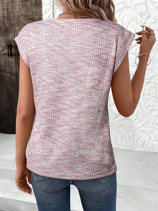 Heathered Round Neck Cap Sleeve T-Shirt - Trendsi - Flyclothing LLC