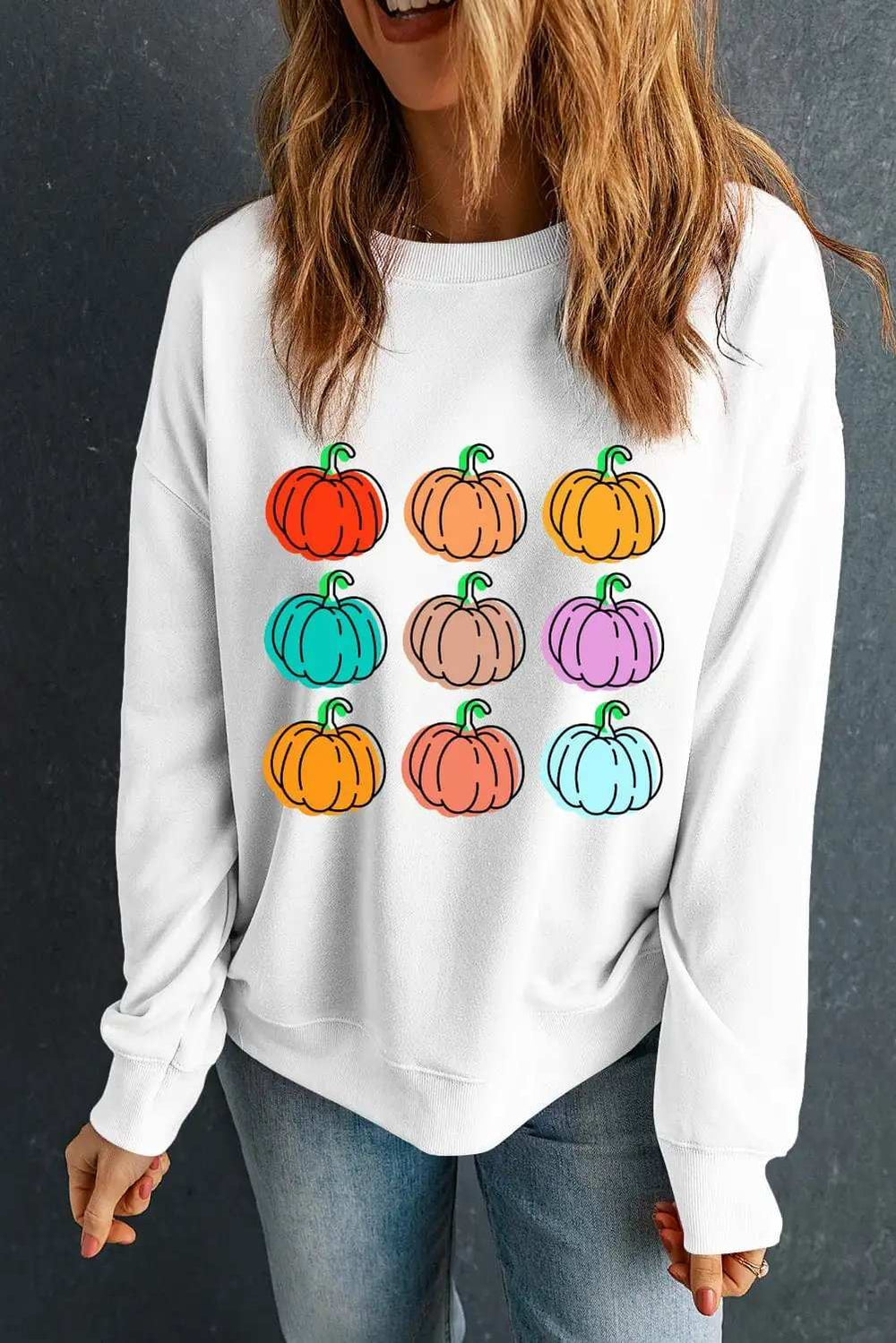 Pumpkin Graphic Long Sleeve Sweatshirt - Trendsi - Flyclothing LLC