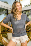 BiBi Eyelet Puff Sleeve Knit Top - Trendsi - Flyclothing LLC