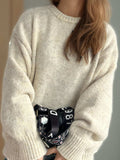 Round Neck Long Sleeve Sweater - Trendsi - Flyclothing LLC
