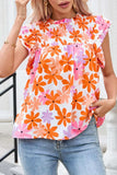 Printed Round Neck Cap Sleeve Blouse - Trendsi - Flyclothing LLC