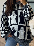 Ghost Dropped Shoulder Long Sleeve Sweater - Trendsi - Flyclothing LLC