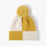 Color Block Knit Hat with Pom-pom - Trendsi - Flyclothing LLC