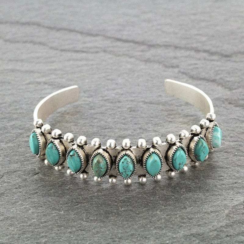 Artificial Turquoise Alloy Open Bracelet - Trendsi - Flyclothing LLC