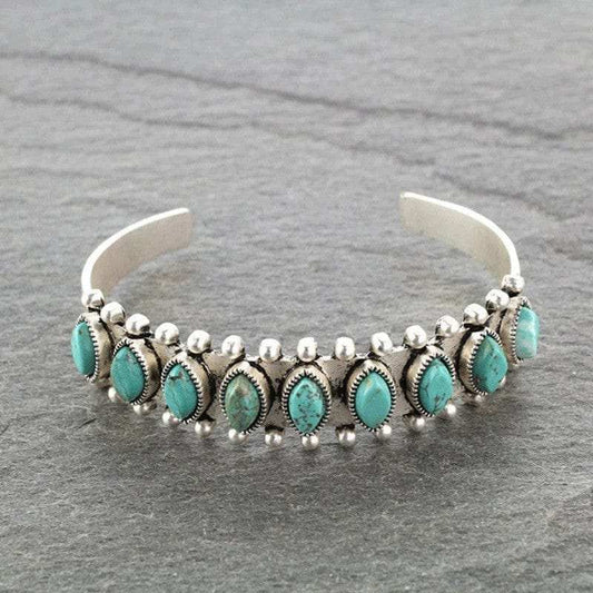 Artificial Turquoise Alloy Open Bracelet - Trendsi - Flyclothing LLC