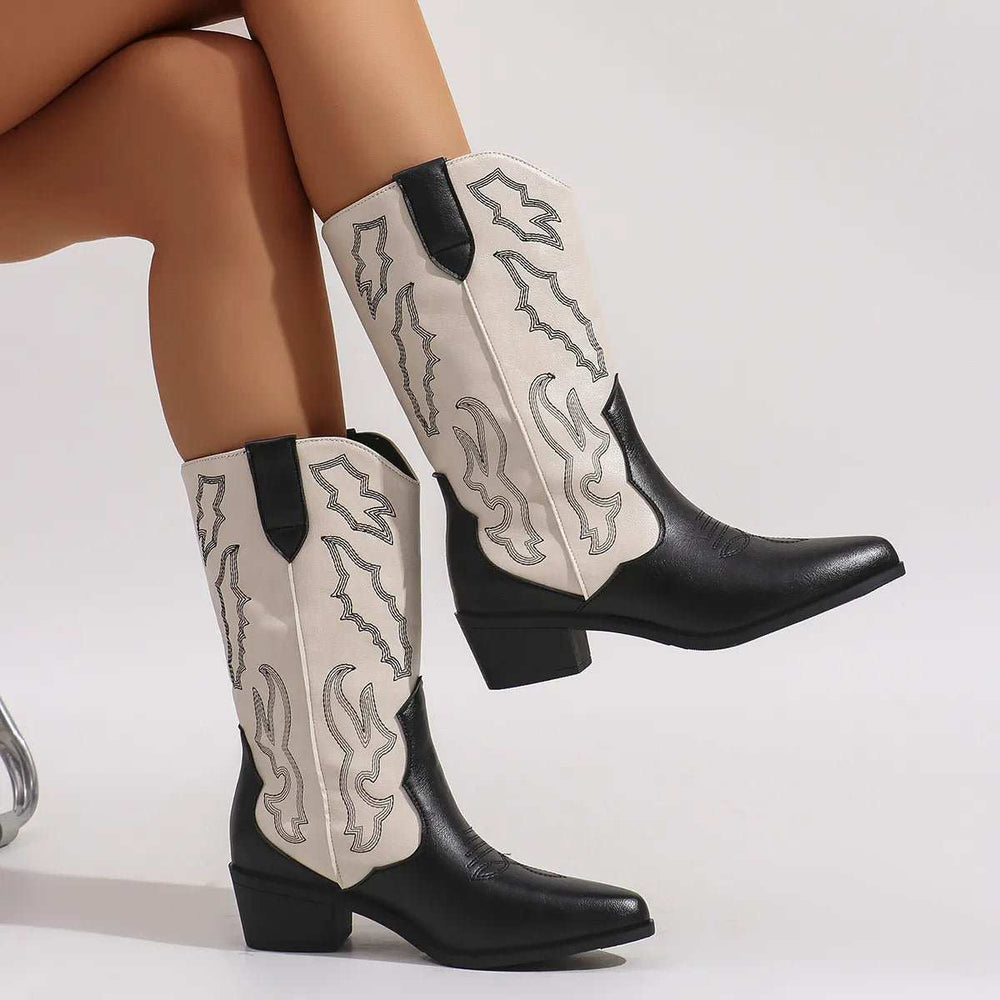Point Toe Block Heels Boots - Trendsi - Flyclothing LLC