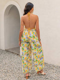 Openwork Halter Neck Floral Wide Leg Jumpsuit - Trendsi - Flyclothing LLC