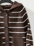 Striped Button Up Long Sleeve Hooded Cardigan - Trendsi - Flyclothing LLC