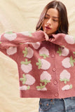 SO ME Strawberry Fruit All Over Button Sweater Cardigan - Trendsi - Flyclothing LLC
