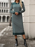 Striped Round Neck Long Sleeve Dress - Trendsi - Flyclothing LLC