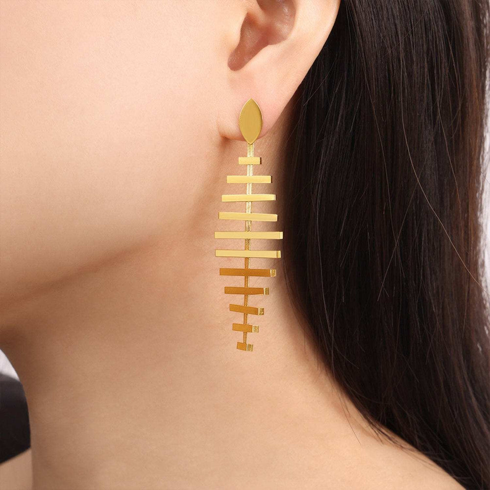 Titanium Steel Fishbone Shape Earrings - Trendsi - Flyclothing LLC