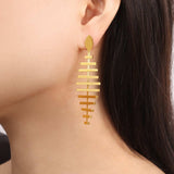 Titanium Steel Fishbone Shape Earrings - Trendsi - Flyclothing LLC